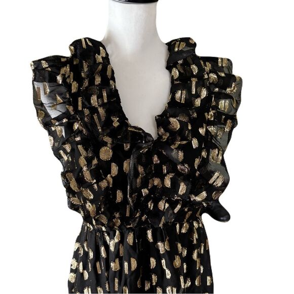 Madewell Black and Gold Clip Dot Midi Dress, NWOT, Size 4. - Picture 2 of 9